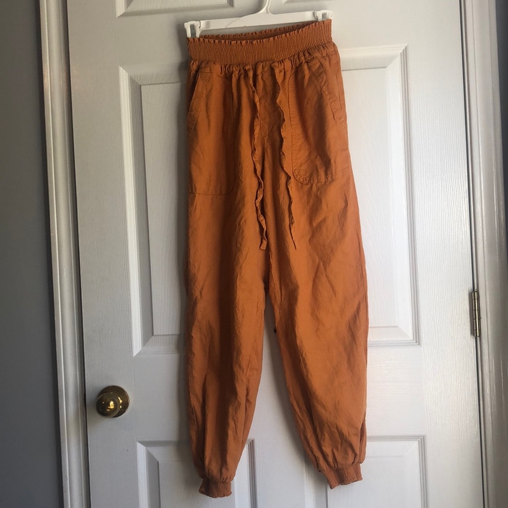 Mustard yellow/ orange women’s drawstring pants / size S